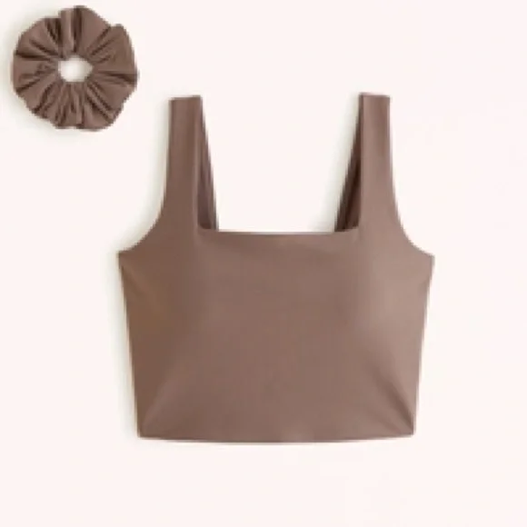 New with tags Abercrombie YPB sculptLUX square neck slim tank in taupe, small - Picture 2 of 7